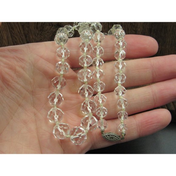 16" Sterling Silver Chunky Faceted Clear Quartz Necklace Vintage Minimalist - Picture 2 of 6
